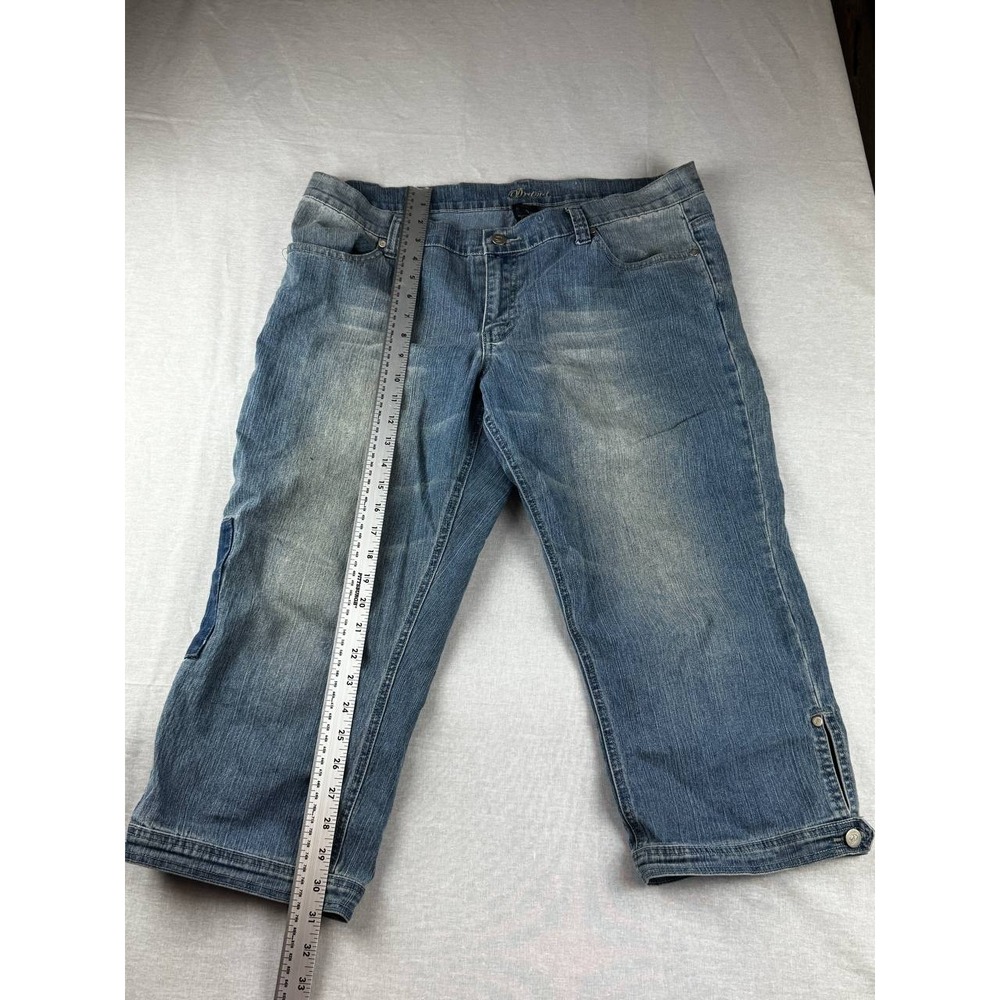 Drama Womens Patchwork Capri Jeans Blue Denim Embroidered Crop Pants Size 14